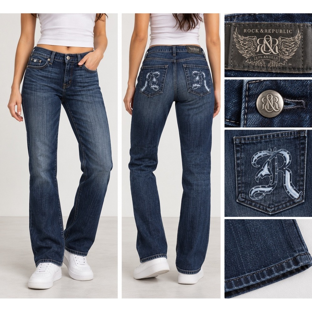 Rock & Republic Womens Stella Straight Leg Denim Jeans Blue Y2K Casual Size 30